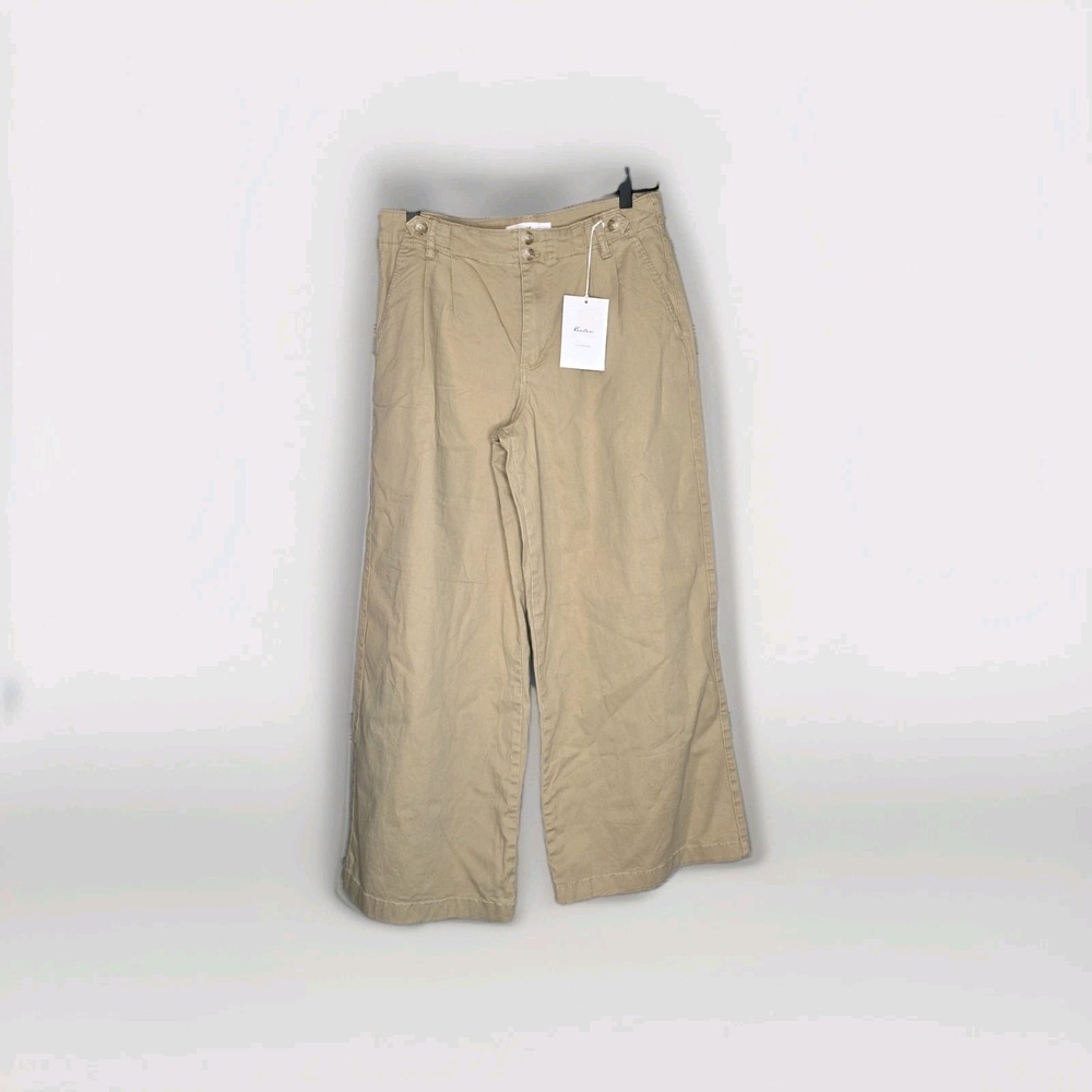NWT Kancan Wide-Leg Cropped Khaki Pleated Trouser Sz 6  High Rise Chino Brown